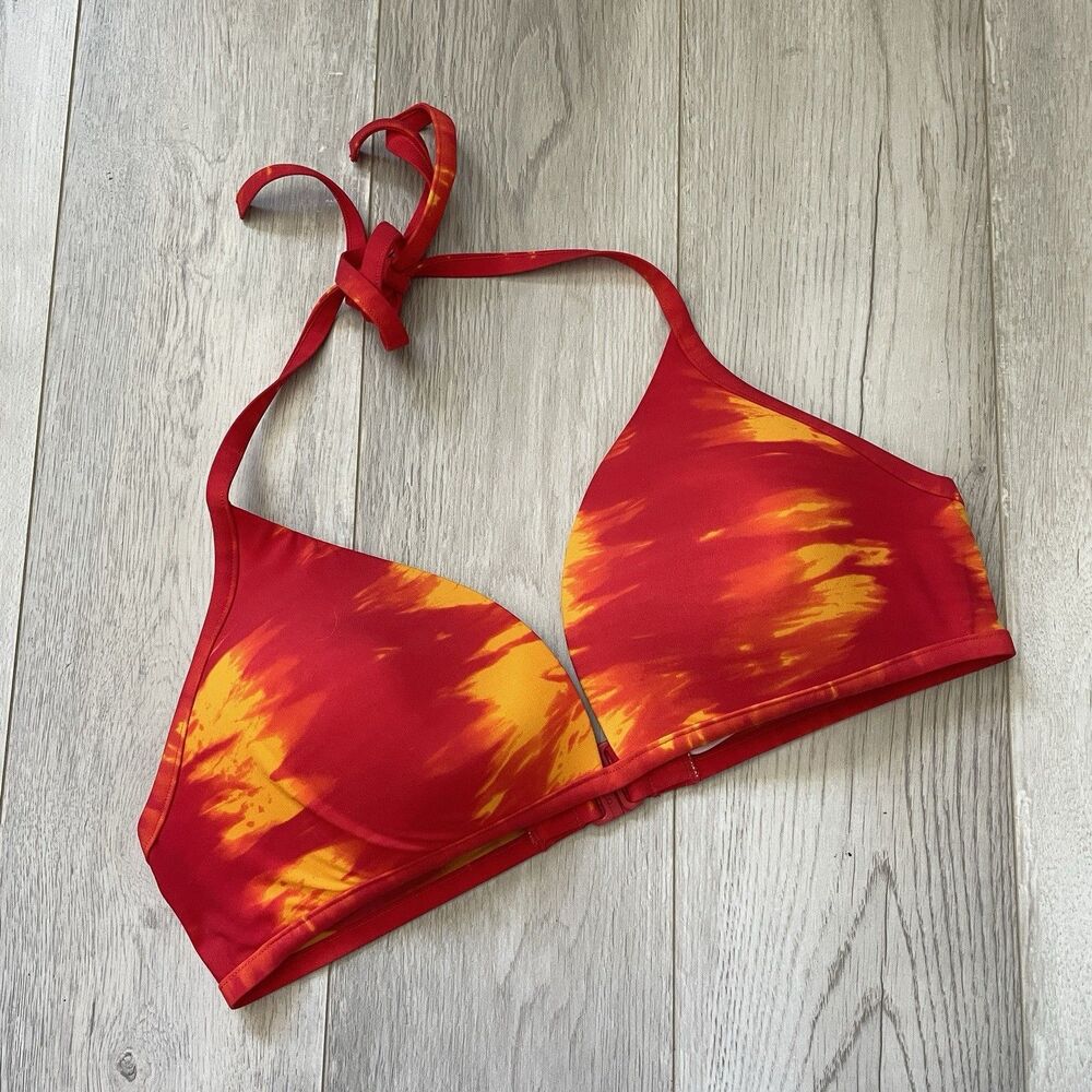 Victorias Secret Bikini Top y2k padded halter womens Red Orange (size 36C) swim